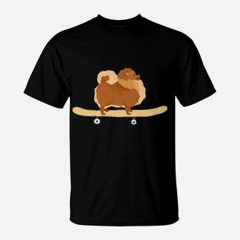 Funny Pomeranian Skateboarding Dog Pom T-Shirt - Seseable