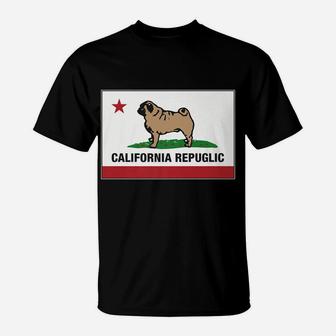 Funny Pug California Repuglic California Cali T-Shirt - Seseable