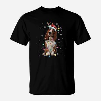 Funny Santa Basset Hound Christmas Lights Tree Dog Lover T-Shirt - Seseable