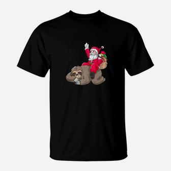 Funny Santa Riding Sloth Sloth Lover Xmas Gift T-Shirt - Seseable