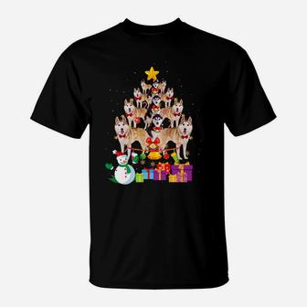 Funny Siberian Husky Christmas Dog Tree Xmas Gift T-Shirt - Seseable