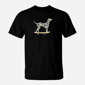 Funny Skateboarding Dalmatian Puppy Dog Gift T-Shirt - Seseable