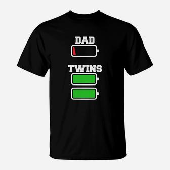 Funny Twins Dad 0 Battery Twins Full 100 Battery T-Shirt - Seseable