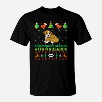 Funny Ugly Christmas Sweater English Bulldog T-Shirt - Seseable