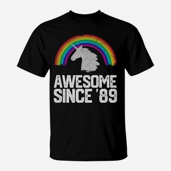 Funny Unicorn 1989 30th Birthday Gift Rainbow Retro Vintage T-Shirt - Seseable