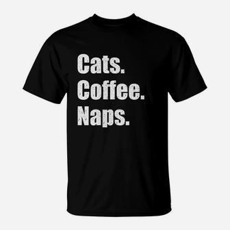 Funny Vintage Cats Coffee Naps T-Shirt - Seseable