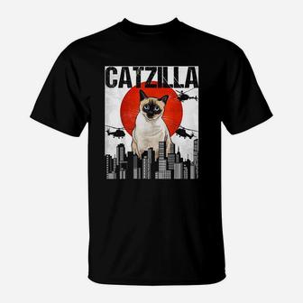 Funny Vintage Japanese Catzilla Siamese Cat T-Shirt - Seseable