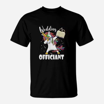 Funny Wedding Officiant Cute Dabbing Unicorn Pastor Wedding T-Shirt - Seseable
