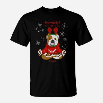 Funny Yoga Christmas Dog English Bulldog Lover T-Shirt - Seseable