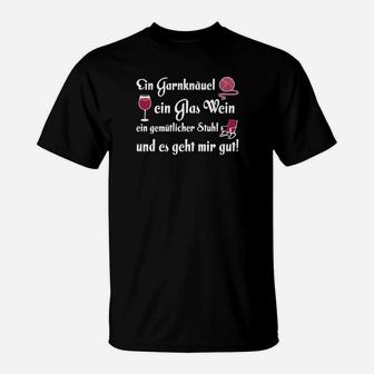 Garnknäuel & Wein Gemütliches Stricken T-Shirt, Limitierte Edition - Seseable