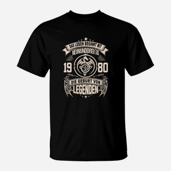 Geburt von Legenden 1980, Schwarzes T-Shirt für Männer mit Jahrgangsmotiv - Seseable