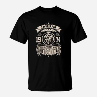 Geburt von Legenden Januar 1974 Retro-Shirt, Vintage Design Tee - Seseable