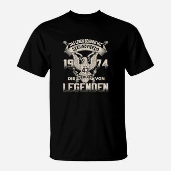 Geburtsjahr-Legenden Schwarzes T-Shirt, Adlermotiv Design - Seseable