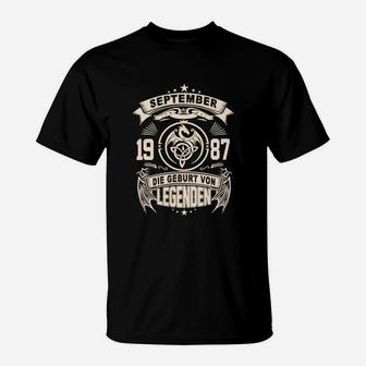 Geburtsjahr T-Shirt September 1987 - Geburt von Legenden, Retro Design Tee - Seseable