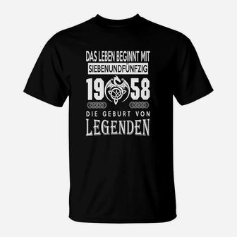 Geburtstags-T-Shirt 1958 Jahr der Legenden, Leben Beginnt mit 57 - Seseable
