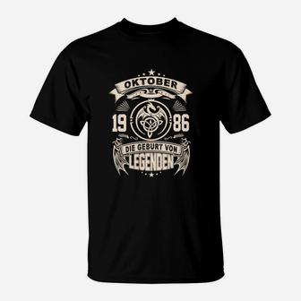 Geburtstags-T-Shirt Legenden Geboren im Oktober 1986, Retro Design - Seseable