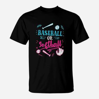 Gender Reveal Party Gift Baseball Softball Dad Mom T-Shirt - Seseable