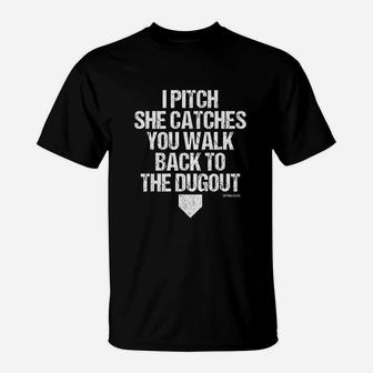 Girls Fastpitch Catcher Pitcher Funny Softball T-Shirt - Seseable