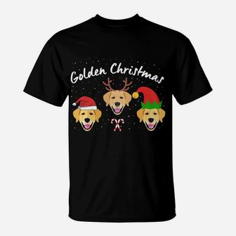 Golden Retriever Christmas Funny Elf Santa Antlers Hat T-Shirt - Seseable