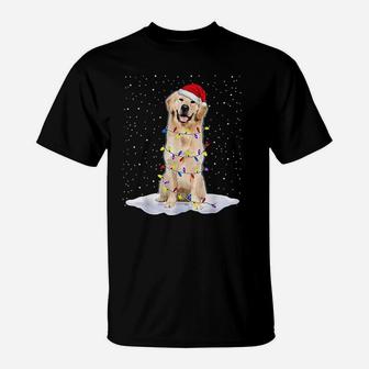 Golden Retriever Santa Christmas Tree Lights Xmas T-Shirt - Seseable