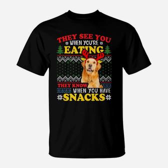Golden Retriever Ugly Christmas When You Have Snacks T-Shirt - Seseable