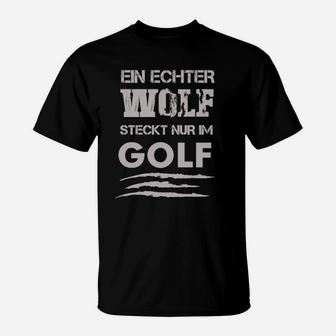 Golf Wolf Schwarzes Herren T-Shirt, Lustiges Motiv für Golfsportfans - Seseable