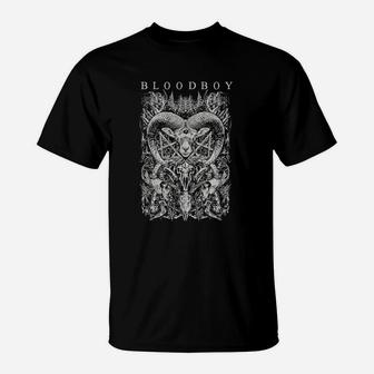 Gothic Herz Schwarzes T-Shirt mit Bloodboy Grafik, Gruseliges Design - Seseable