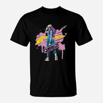 Graffiti Boombox Girl Hip Hop T-Shirt | Seseable UK