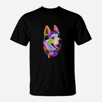 Graphical Colorful Siberian Husky Dog Art Husky Owner T-Shirt - Seseable