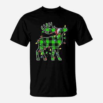 Green Plaid Buffalo Deer Christmas T-Shirt
