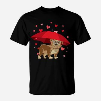 Grumpy Bulldog Raining Hearts Valentines Day T-Shirt - Seseable