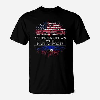 Haitian Roots American Grown Flag Of Haiti T-Shirt - Seseable