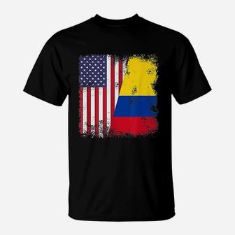 Half Colombian Flag Vintage Colomobia Usa Gift T-Shirt - Seseable