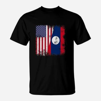Half Lao Laotian Flag T-Shirt - Seseable