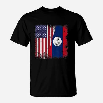 Half Lao Laotian Flag Vintage Laos Usa Gift T-Shirt - Seseable
