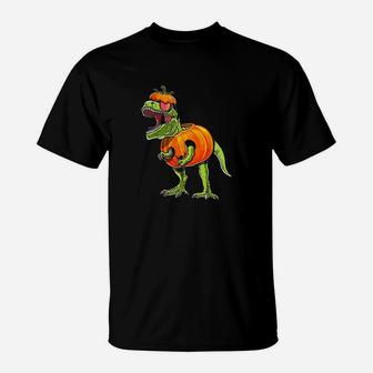 Halloween T Rex Dinosaur Halloween Pumpkin Gift Boys T-Shirt - Seseable