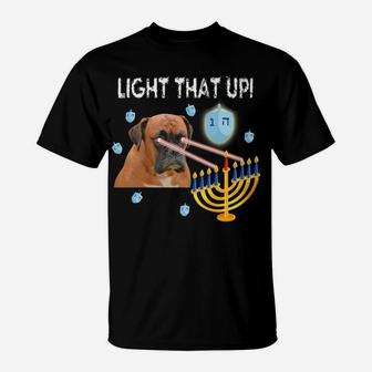 Hanukkah Funny Boxer Dog Menorah Casual Gelt Gift T-Shirt - Seseable