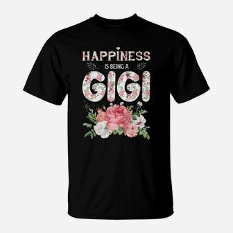 Happiness Is Being A Gigi Vintage Floral Gift For Grandma T-Shirt - Seseable