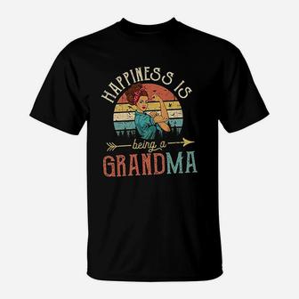 Happiness Is Being A Grandma For Women Vintage Grandma T-Shirt - Seseable