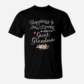 Happiness Is Being A Great Grandma For Women Flower Grandma T-Shirt - Seseable