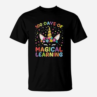 Happy 100 Days Of School Magical Learning Unicorn Gift T-Shirt - Seseable