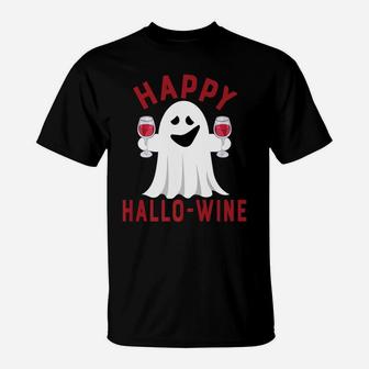 Happy Hallowine Halloween Ghost Drinking T-Shirt - Seseable
