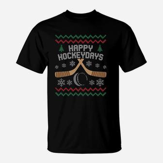 Happy Hockey Days Ugly Christmas Sweater T-Shirt - Seseable