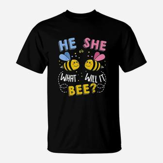 He Or She What Will It Bee Baby Party Gender Reveal T-Shirt - Seseable