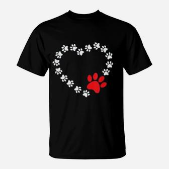 Heart Dogs Paw Prints On My Heart T-Shirt - Seseable