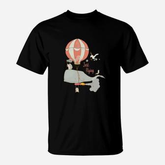Heißluftballon-Abenteuer T-Shirt für Tierfreunde in Schwarz - Seseable