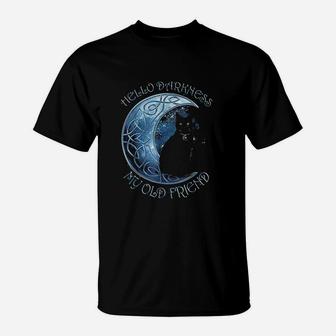 Hello Darkness My Old Friend Funny Cat Moon T-Shirt - Seseable