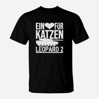 Herren T-Shirt Ein Herz für Katzen Leopard 2, Katzenfreunde Tee - Schwarz - Seseable