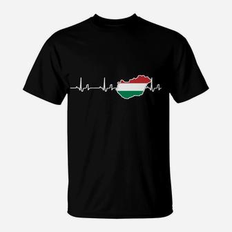 Herzschlag Ungarn T-Shirt, EKG mit ungarischer Flagge für Patrioten - Seseable
