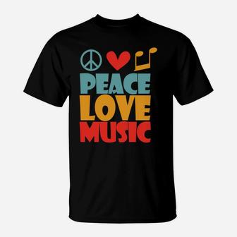 Hippie Peace Love Music Note Funny Hippie Idea T-Shirt - Seseable